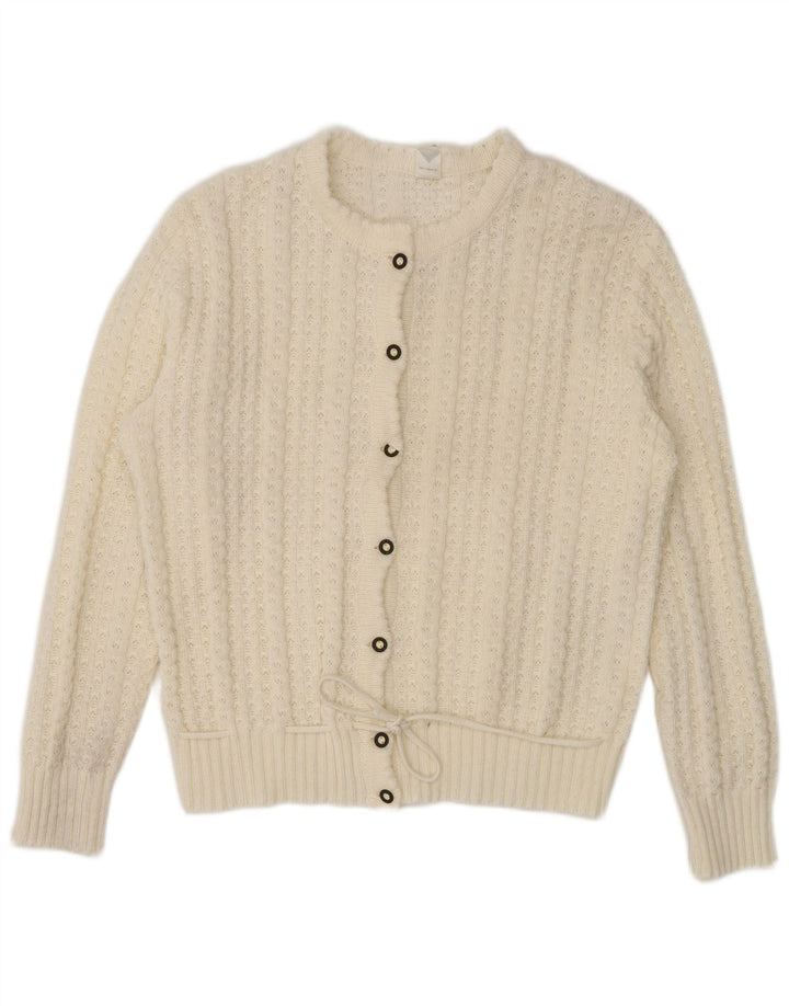 Pulover cardigan vintage pentru femei UK 16 mare, alb, poliacrilic