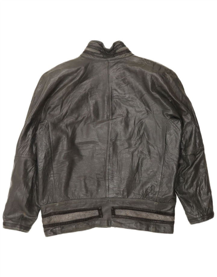 Jachetă de piele Gianni Versace pentru femei UK 18 XL, piele neagră
