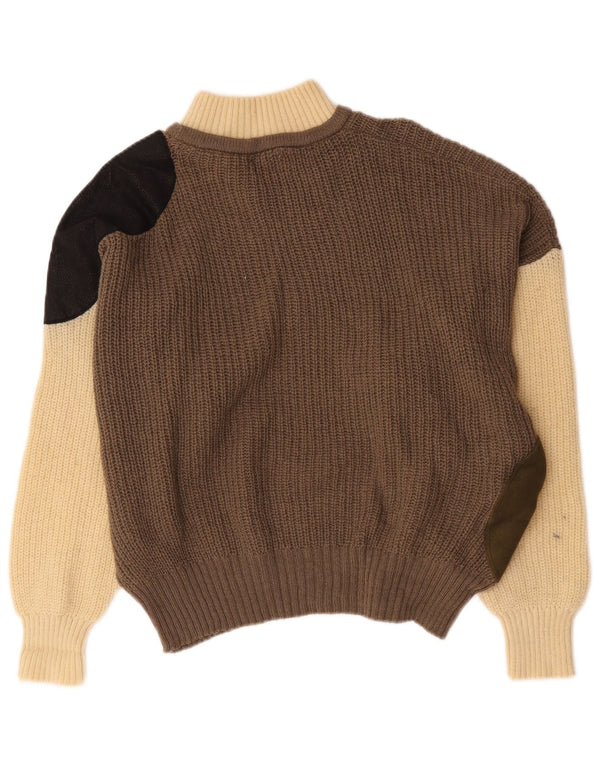 Pulover vintage cu gât țestoasă pentru femei US 6 Medium Brown Colorblock