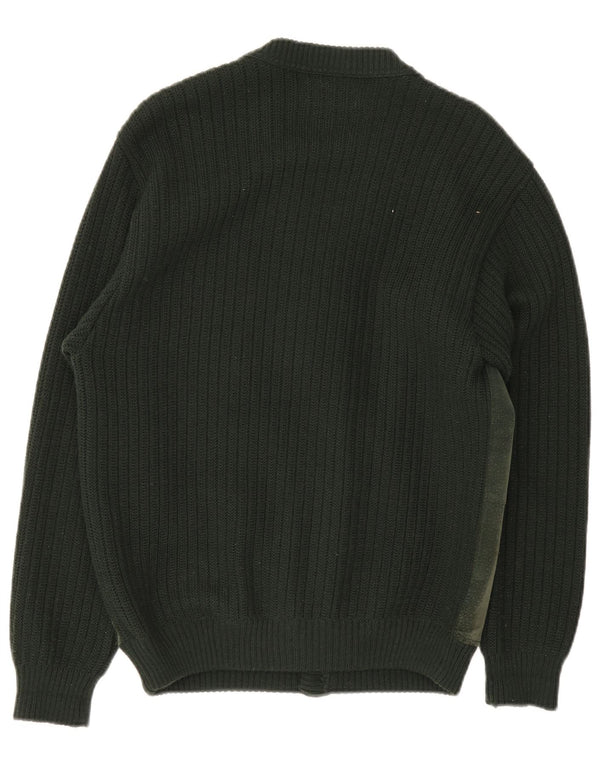 Pulover cardigan pentru bărbați Malagrida, verde mediu, lână Argyle/Diamond