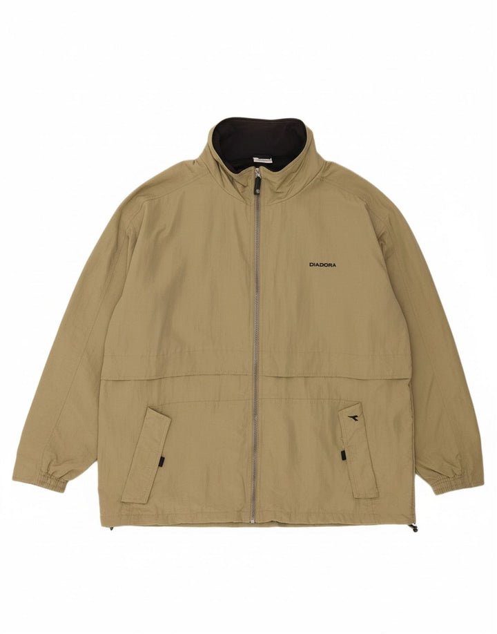 DIADORA Mens Hooded Rain Jacket UK 40 Large Khaki Polyamide