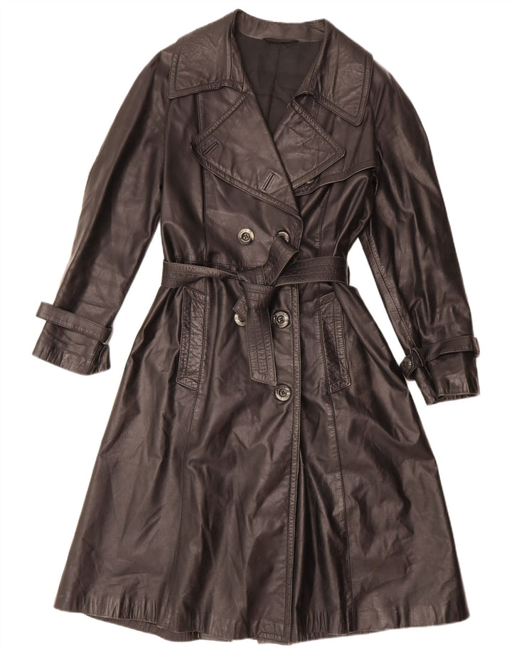 Palton din piele vintage pentru femei la dublu piept IT 46 mare negru