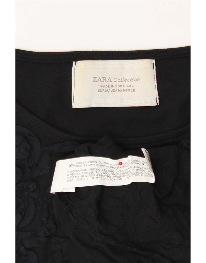 Tricou pentru femei Zara cu model abstract Top UK 12 bumbac mediu negru