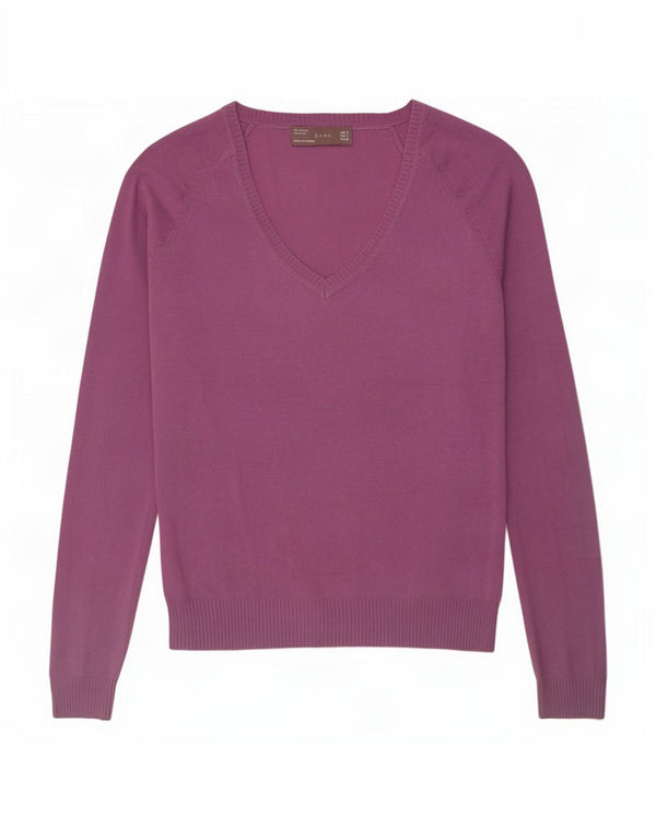 Pulover cu decolteu în V Zara pentru femei UK 10 Bumbac violet mic