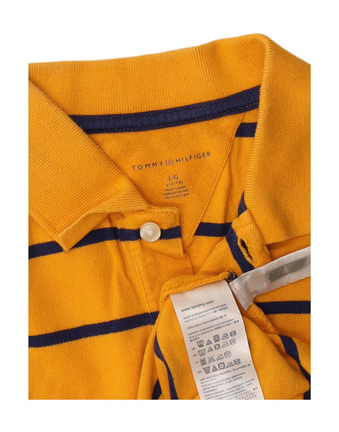 TOMMY HILFIGER Tricou Polo Băieți 12-13 Ani Mare Bumbac cu dungi galbene
