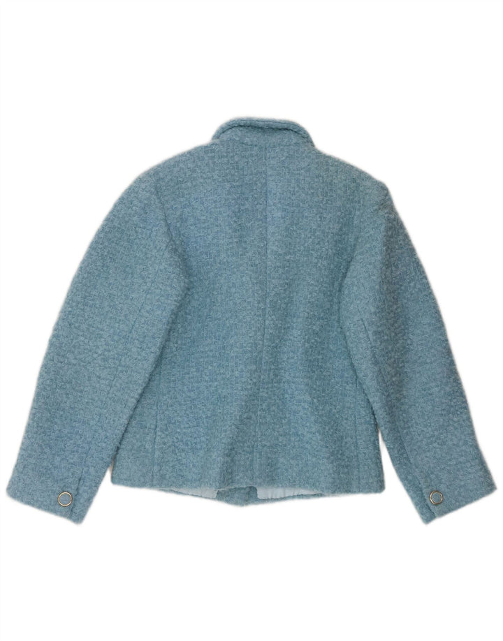 Jachetă vintage pentru femei crop cu 3 nasturi, UK 12, albastru mediu