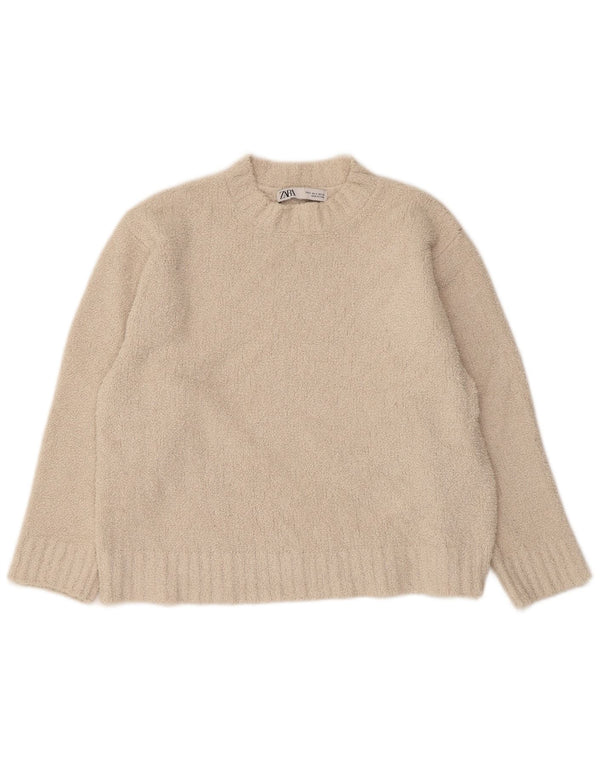 Pulover oversized Crop Crew Deck Zara pentru femei UK 10 Mic Bej