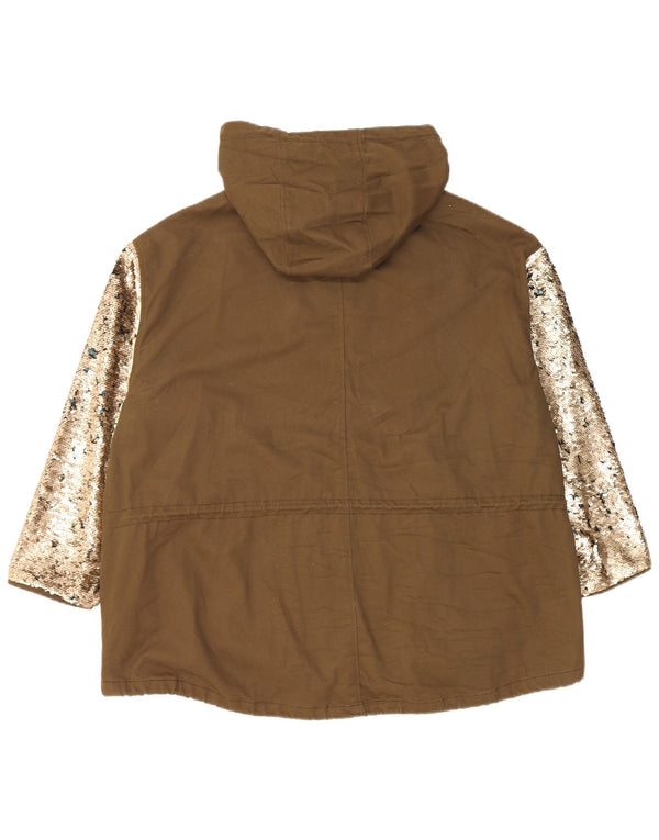 Jachetă parka supradimensionată cu glugă pentru femei Zara UK 10 Mic Kaki Colorblock