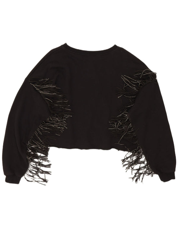 Zara Womens Crop Oversized Sweatshirt Jumper UK 14 Medium Black Cotton