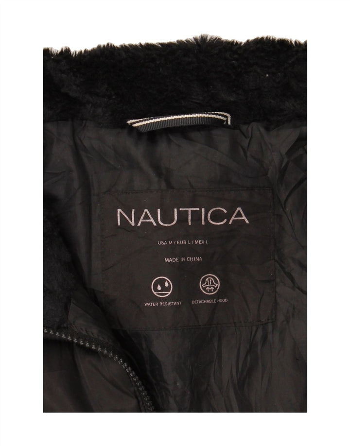 NAUTICA Womens Hooded Padded Jacket UK 14 Medium Black Polyester Vintage Nautica and Second-Hand Nautica from Messina Hembry 