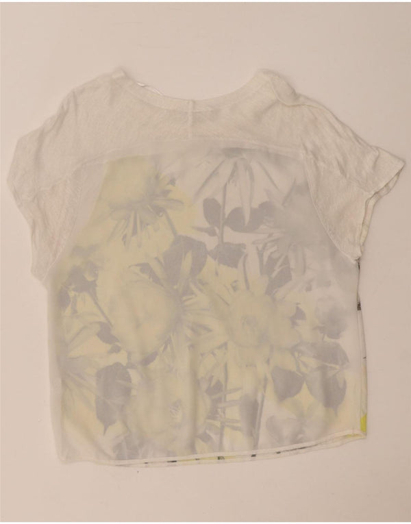 Zara Womens Graphic T-Shirt Top UK 16 Large White Floral