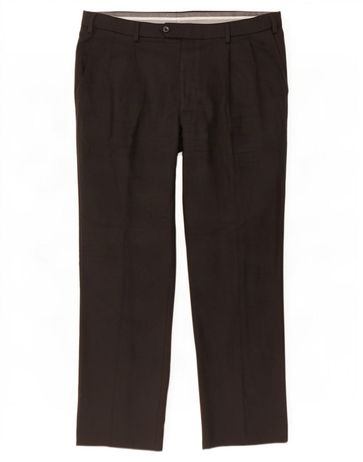 Marks & Spencer Pantaloni de costum pentru bărbați, croiți, L38 L31 Lână neagră