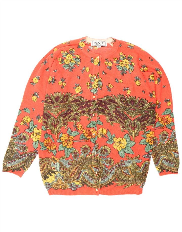Pulover Cardigan Vintage pentru Damă IT 44 Roșu Mediu Floral