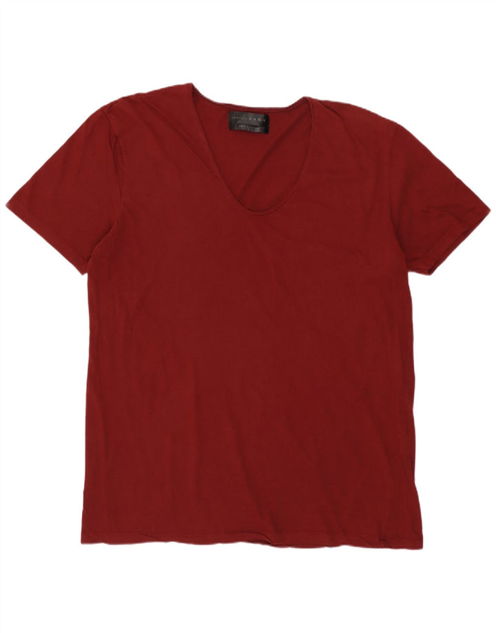 Tricou Bărbați ZARA Top XL Bumbac Maroon