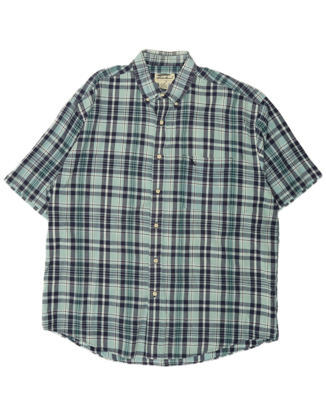 Cămașă cu mânecă scurtă pentru bărbați EDDIE BAUER XL, bumbac cu carouri albastre