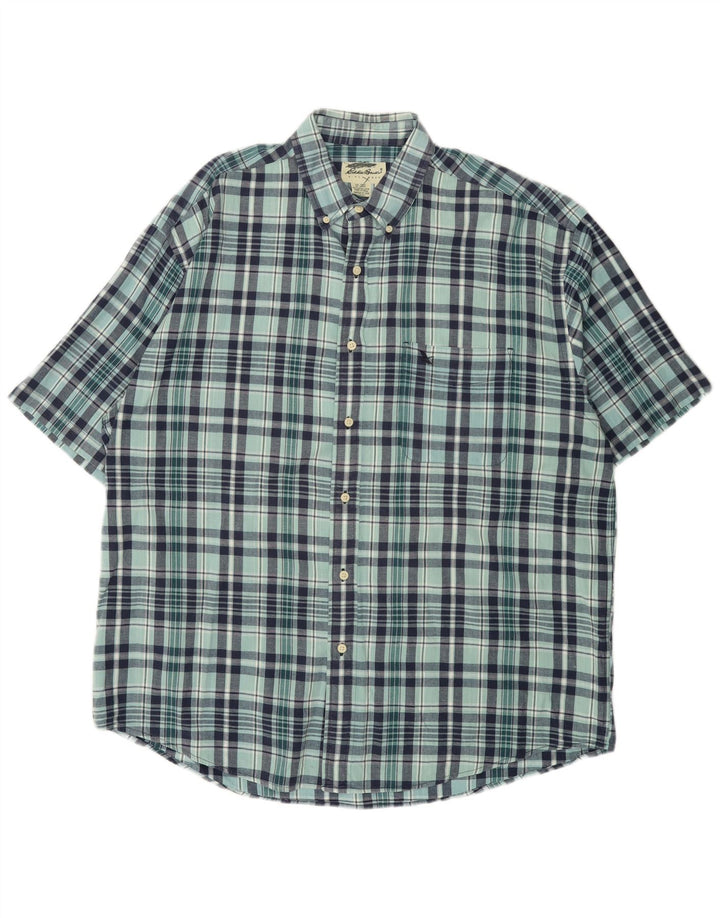 Cămașă cu mânecă scurtă pentru bărbați EDDIE BAUER XL, bumbac cu carouri albastre