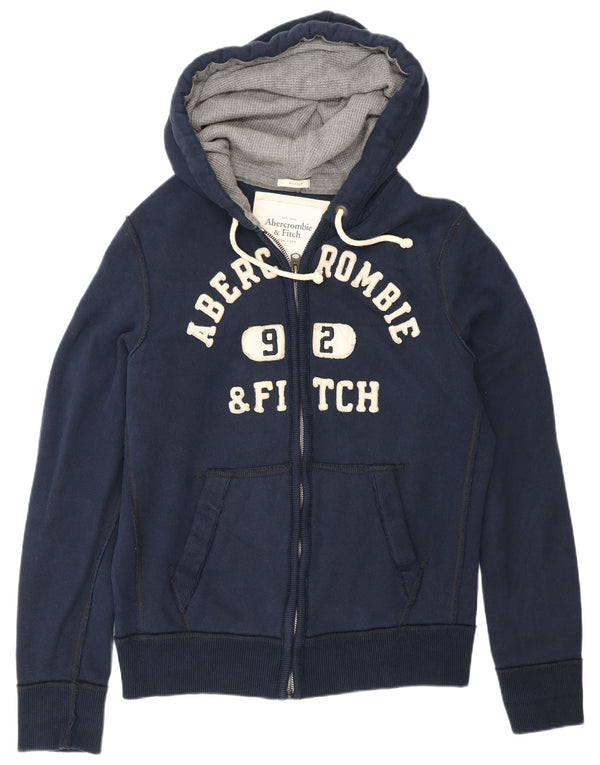 Pulover Abercrombie & Fitch pentru bărbați, cu fermoar și grafic, bumbac bleumarin 2XL