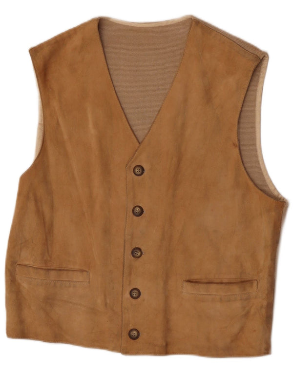 Vestă de piele intoarsă pentru bărbați Harry&Moore IT 52 Mare Bej Piele