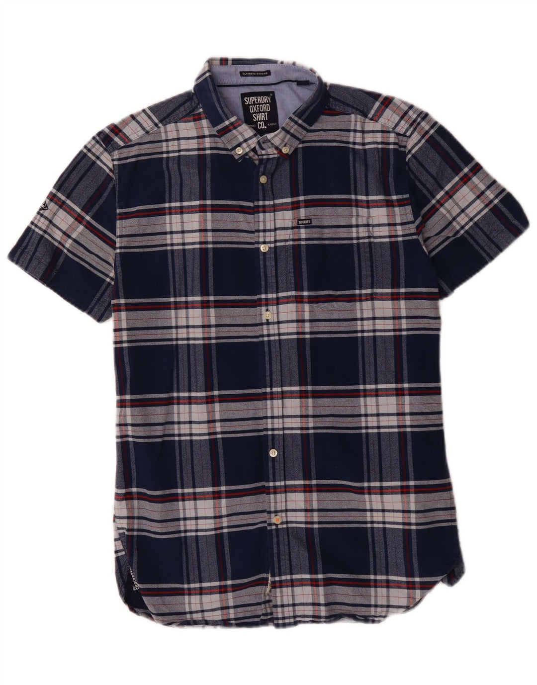 Cămașă cu mânecă scurtă pentru bărbați SUPERDRY, bumbac cu carouri, albastru bleumarin mediu