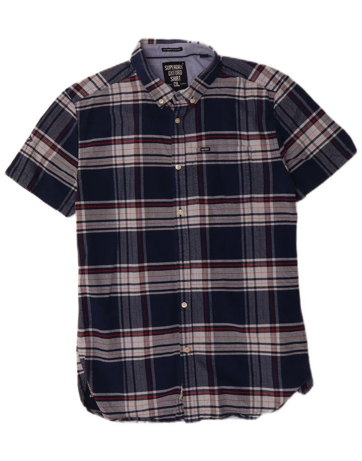 Cămașă cu mânecă scurtă pentru bărbați SUPERDRY, bumbac cu carouri, albastru bleumarin mediu