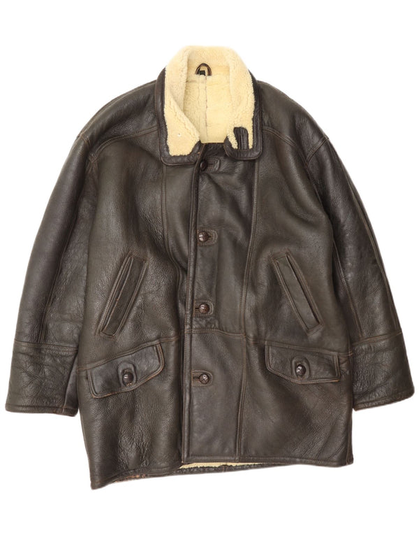 Vintage Mens Shearling Jacket Size 52 XL Brown