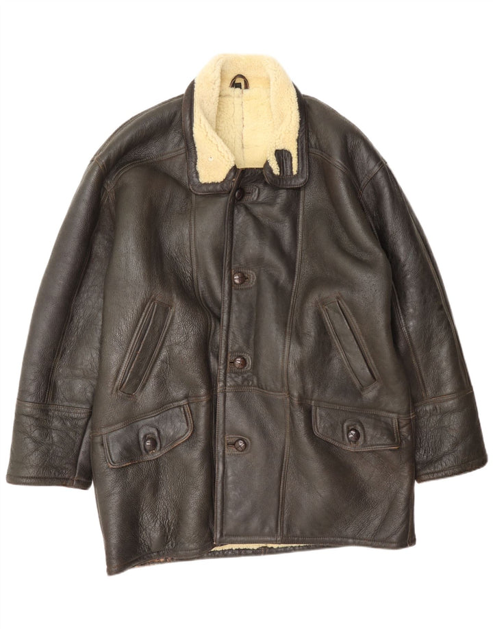 Jachetă vintage pentru bărbați din shearling Mărimea 52 XL maro