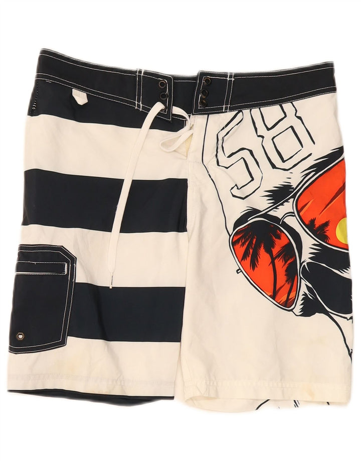 Sundek Pantaloni scurti de înot grafic pentru băieți 13-14 ani, alb, poliester color bloc