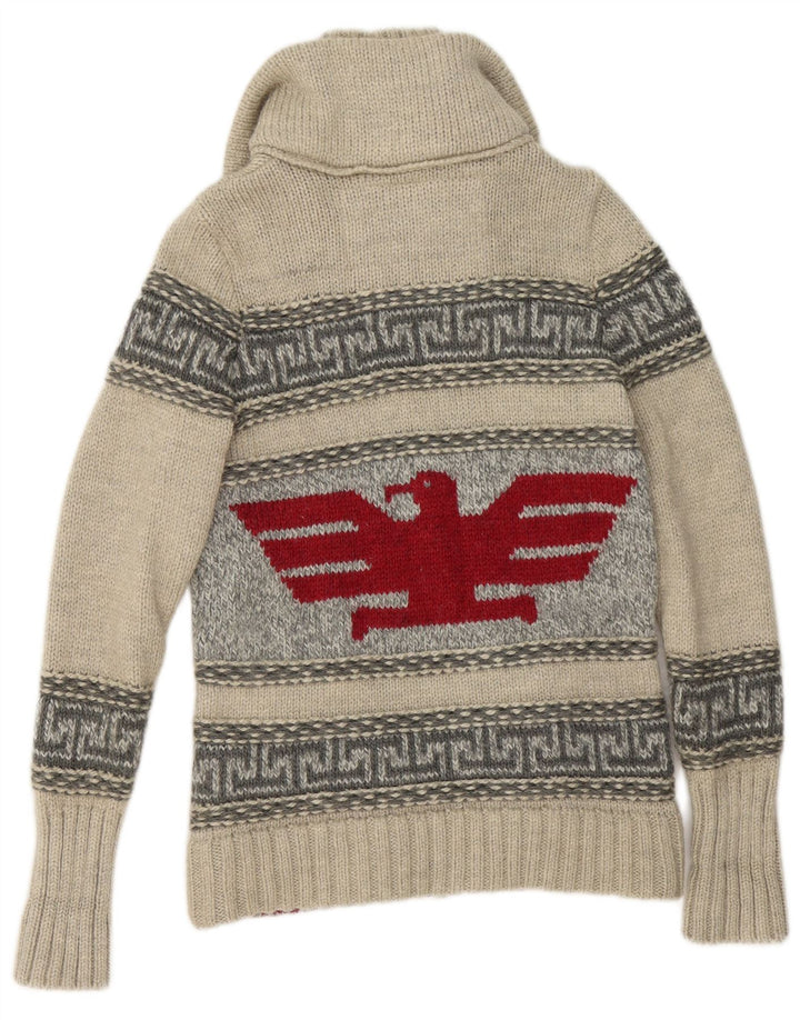 Pulover cardigan cu fermoar complet Superdry pentru bărbați, lână geometrică, gri mică