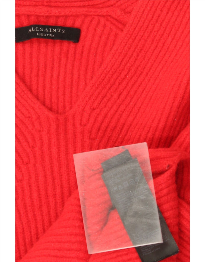 All Saints Pulover oversize cu decolteu în V pentru femei UK 14 Lână roșie medie