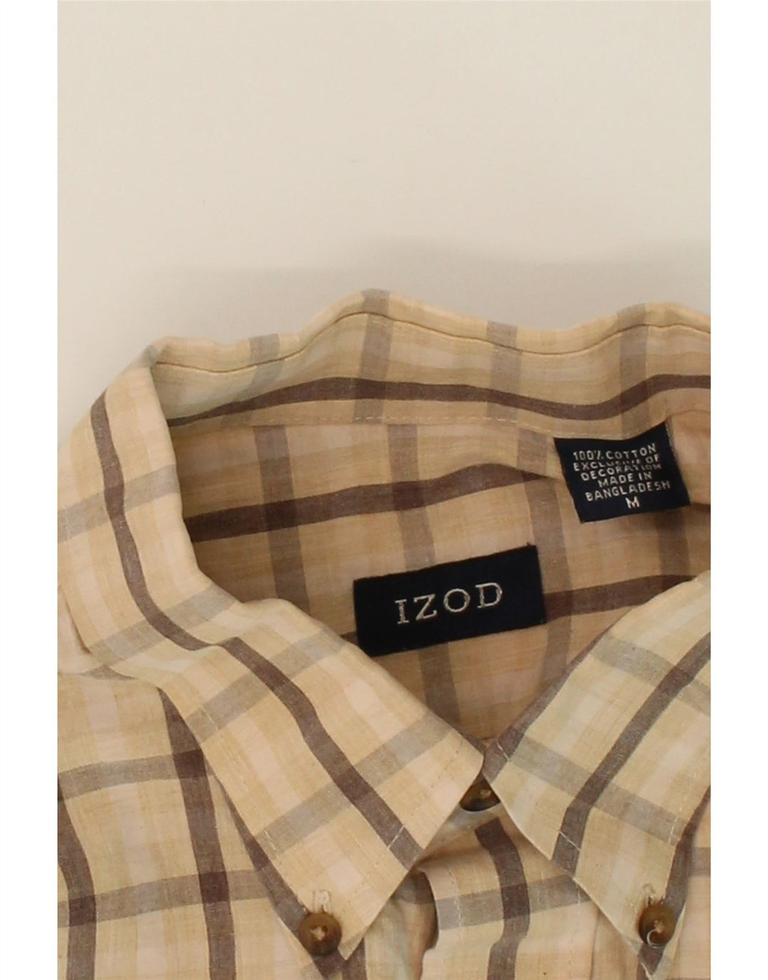 IZOD Mens Shirt Medium Beige Check Cotton Vintage Izod and Second-Hand Izod from Messina Hembry 