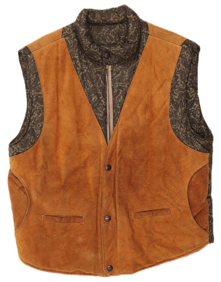 Gilet căptușit pentru bărbați din piele intoarsa VINTAGE IT 54 2XL din piele maro Paisley