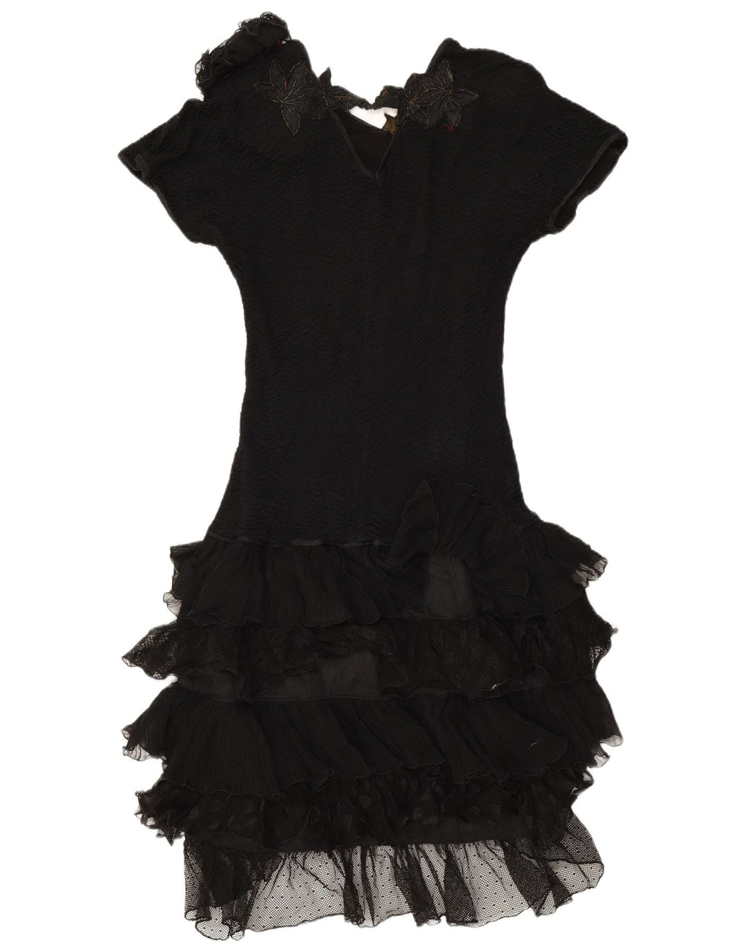 Rochie vintage pentru femei cu etaje UK 12 Medium Black Floral