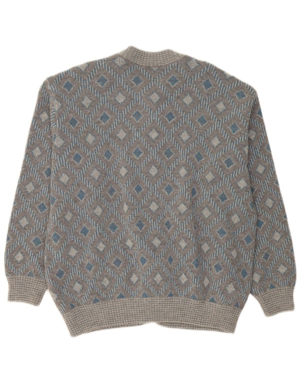 Pulover Cardigan Vintage pentru bărbați XL Gri Geometric