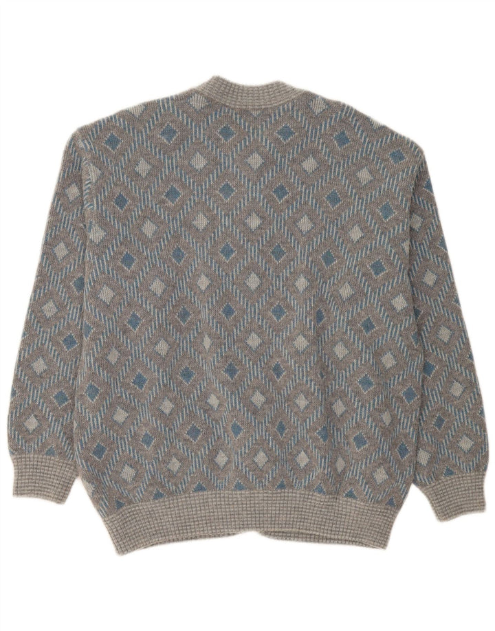 Pulover Cardigan Vintage pentru bărbați XL Gri Geometric