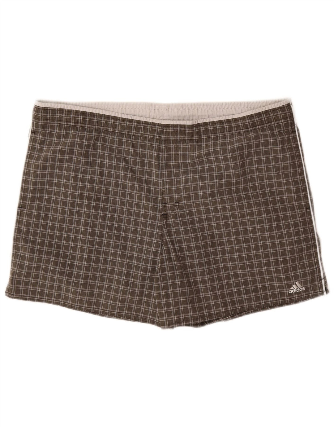 Pantaloni scurți de înot Adidas pentru bărbați, din poliester cu carouri mari, kaki
