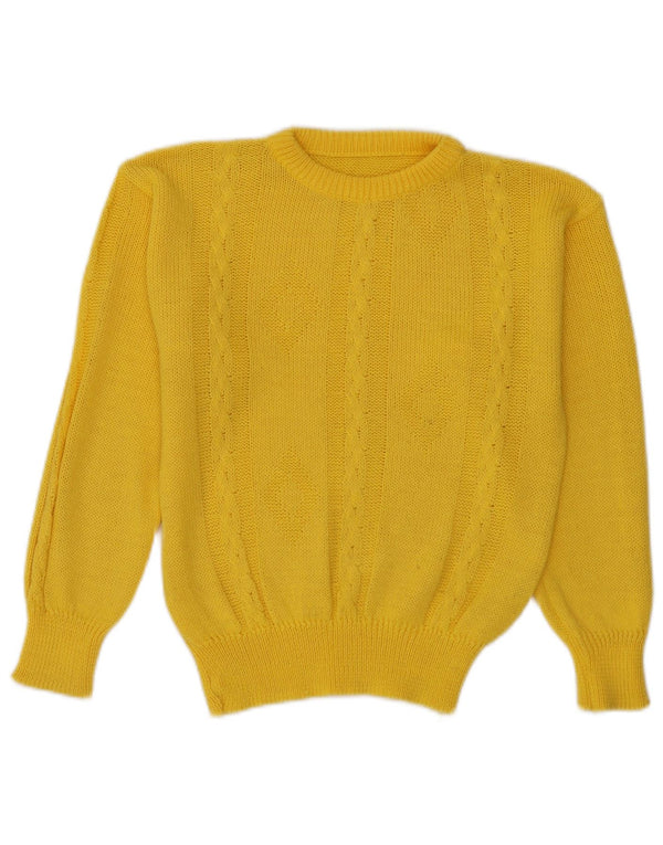 Pulover vintage pentru femei cu gât roșu din bumbac mic galben UK 10
