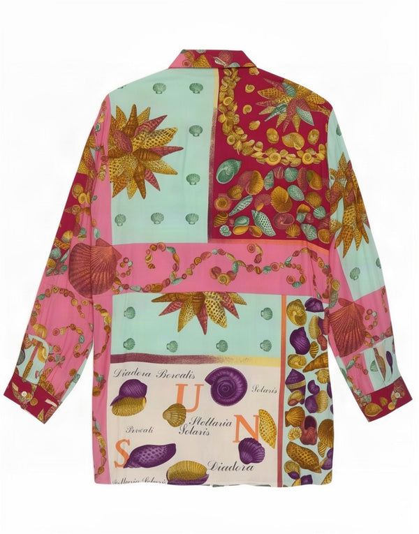 Bluză vintage pentru femei, cămașă supradimensionată UK 16, mare, multicoloră, patchwork