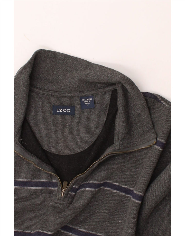 IZOD Mens Zip Neck Top Long Sleeve Large Grey Striped Cotton Vintage Izod and Second-Hand Izod from Messina Hembry 