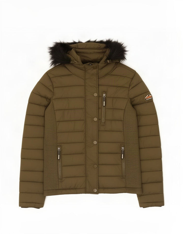 Jachetă căptușită cu glugă Superdry pentru femei UK 14 Medium Khaki Nylon