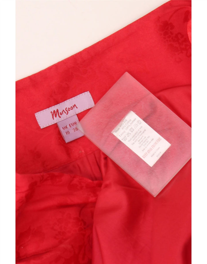 Fustă A-Line pentru femei MONSOON UK 10 Small W30 Mătase florală roșie