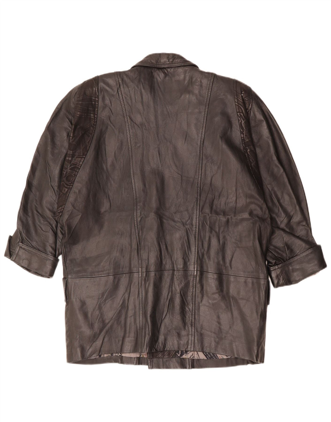 Jachetă din piele supradimensionată pentru femei vintage, cu două piepți, EU 40, neagră medie