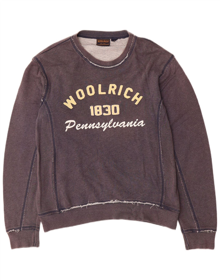 Hanorac grafic pentru bărbați Woolrich Pulover mare din bumbac bleumarin