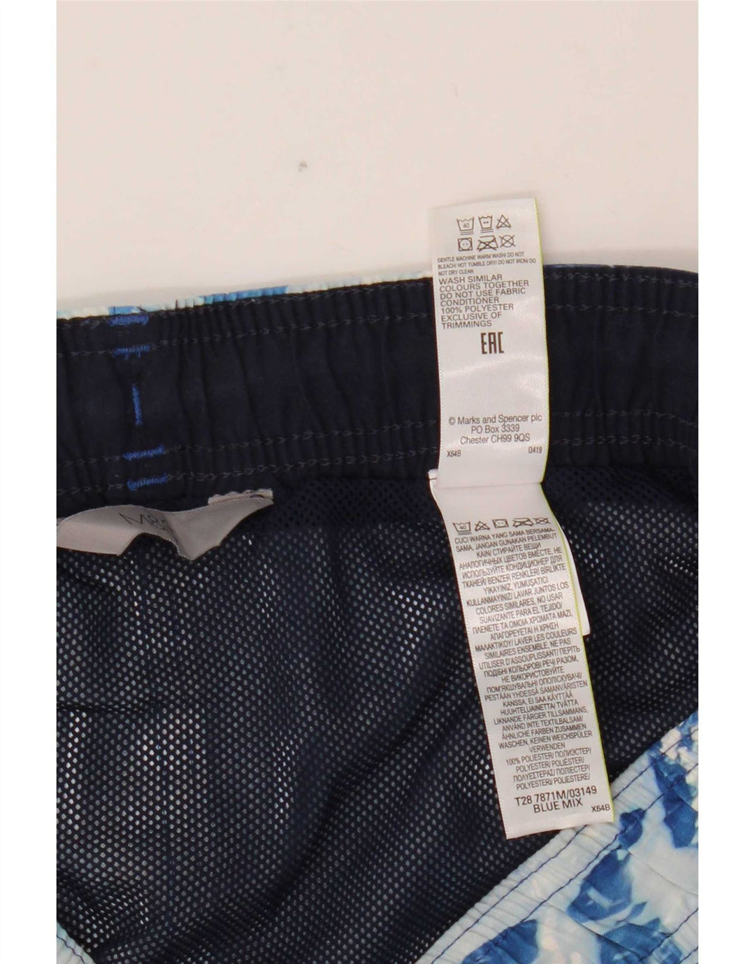 Marks & Spencer Pantaloni scurți de înot pentru bărbați, cu model abstract, poliester albastru mare