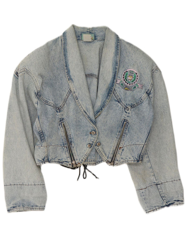 Jachetă de denim crop vintage pentru femei UK 14 Medium Blue