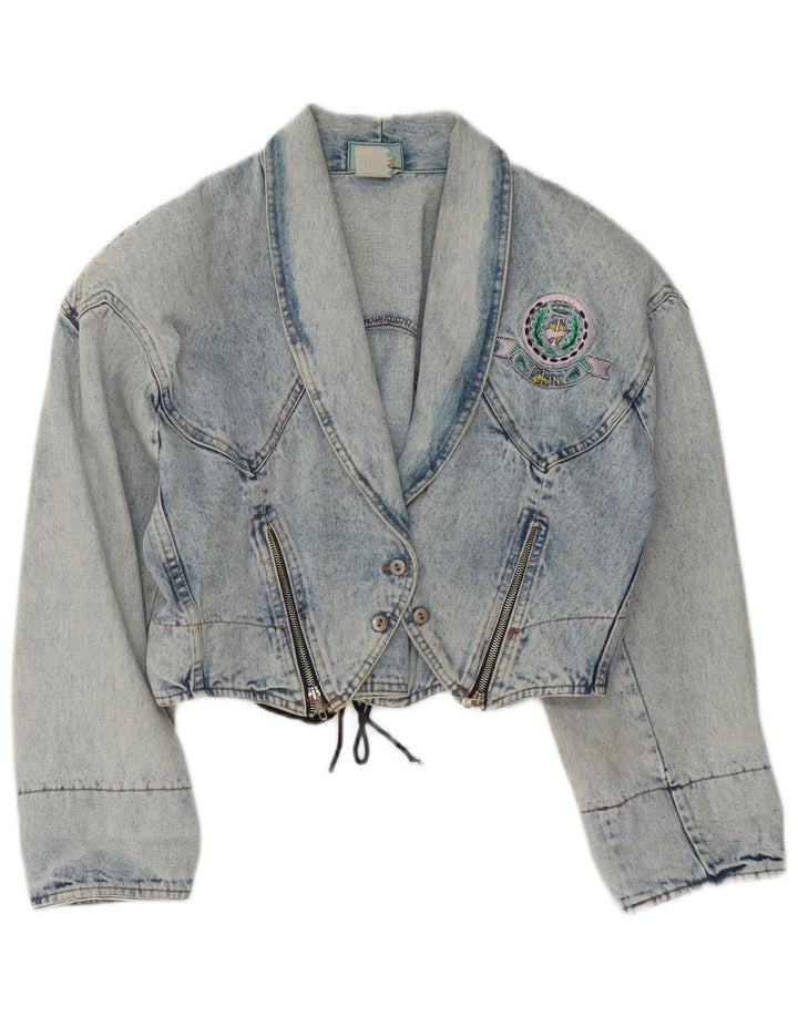Jachetă de denim crop vintage pentru femei UK 14 Medium Blue