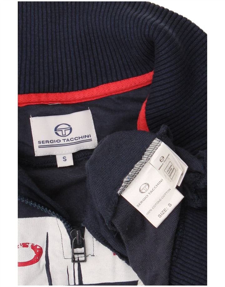 Hanorac pentru bărbați Sergio Tacchini, cu grafică, cu fermoar și gât, Pulover Mic Bleumarin