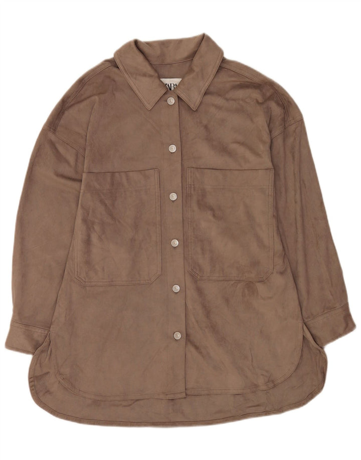 Cămașă din velur pentru femei Zara UK 14 Medium Gri Poliester