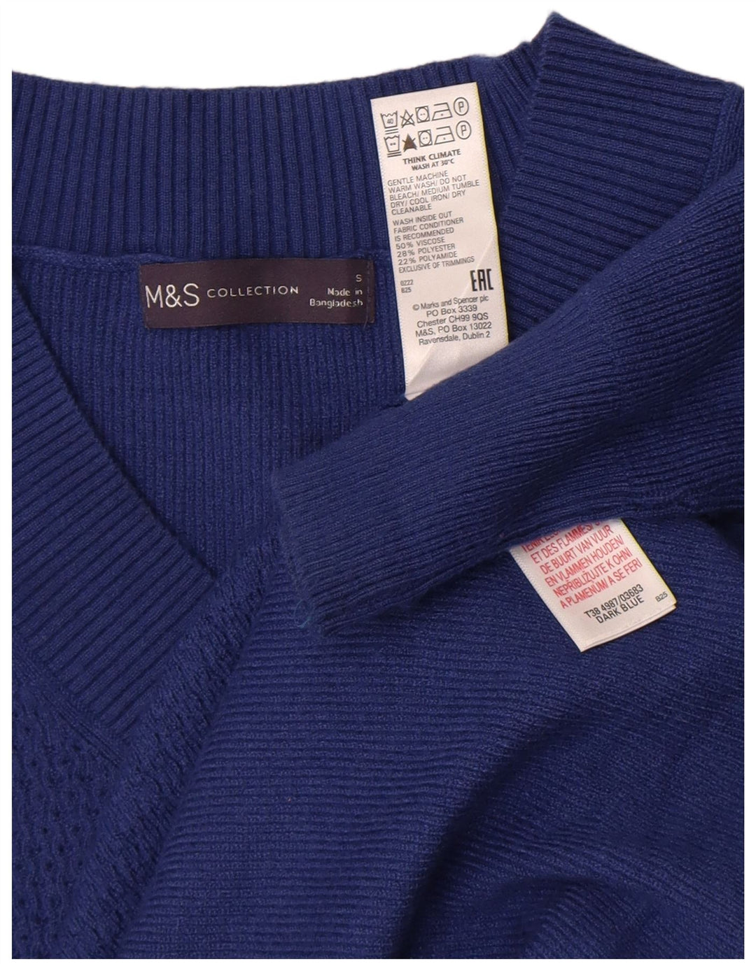 Pulover cu decolteu în V pentru femei Marks & Spencer UK 10 Small Blue Viscose