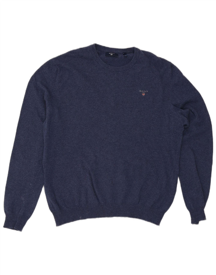 Pulover Gant pentru bărbați, cu gât crew, XL, lână bleumarin