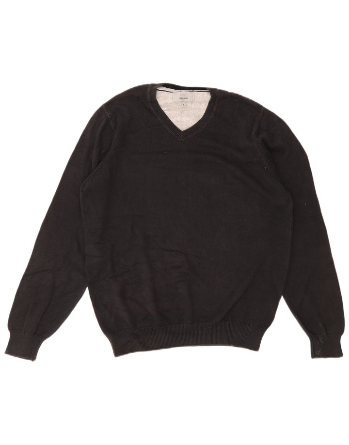 Pulover cu decolteu în V pentru bărbați Marks & Spencer, bumbac mic, negru